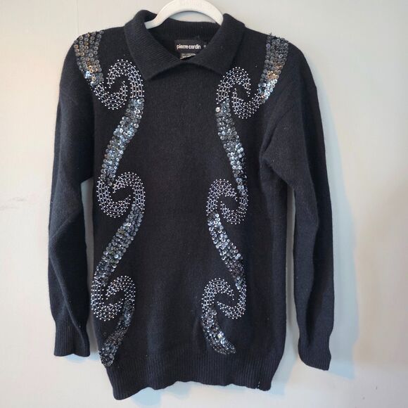 Vintage 80s Angora Wool Sweater. Small. Dark Romance Goth Glam Sequins Black - Picture 7 of 10
